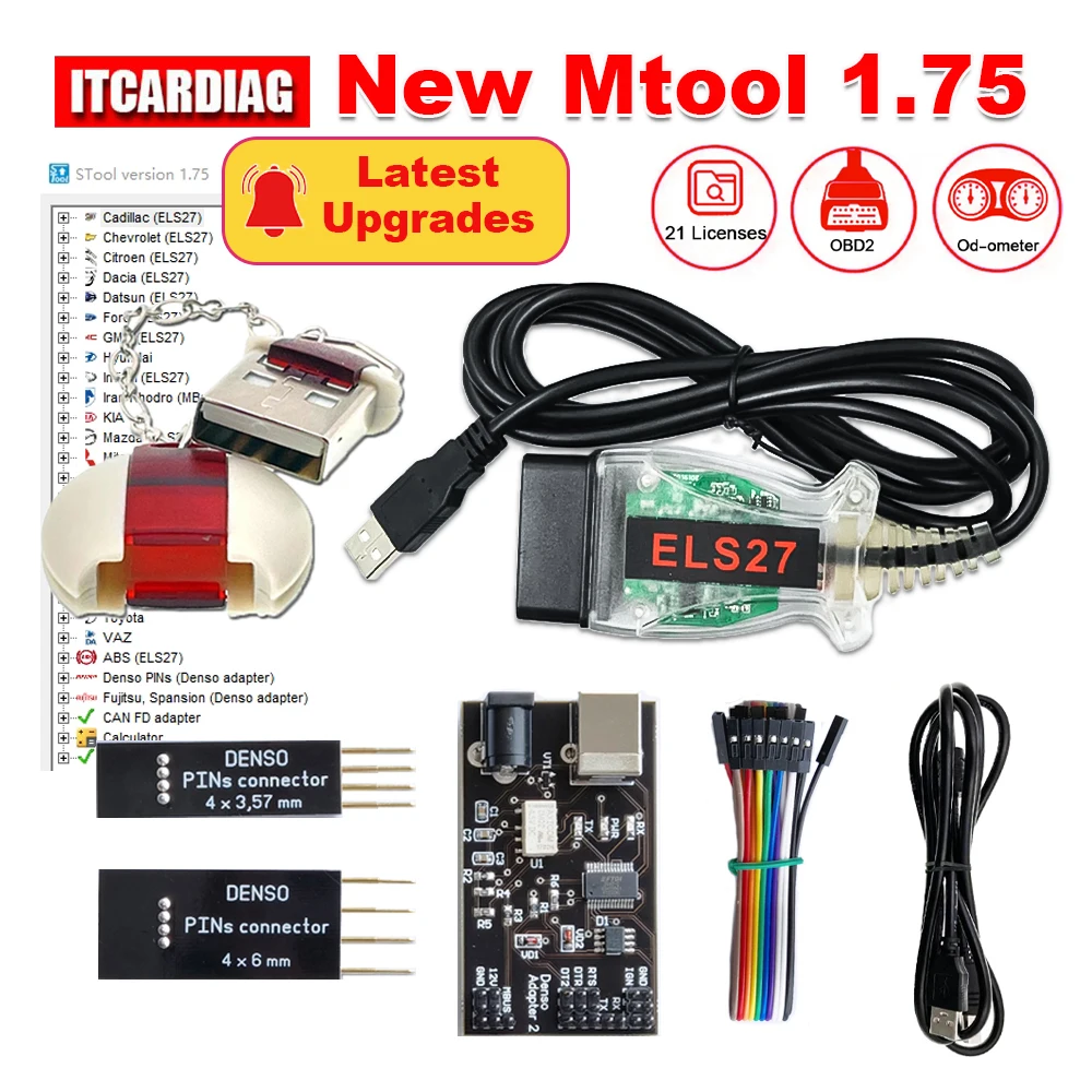 New Mtool V1.75 Full Set Mileage Correction Tool Mileage Adjustment Programmer Denso Adapters Denso Pin Upgrade of Mtool V1.64