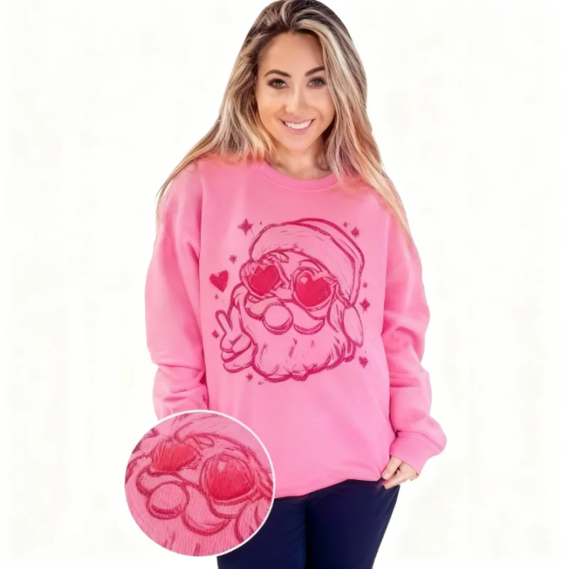 

Santa Sweatshirt Women's Festive Casual Sweatshirt With Heart Sunglasses Santa Print For Christmas Season To Stay Stylish