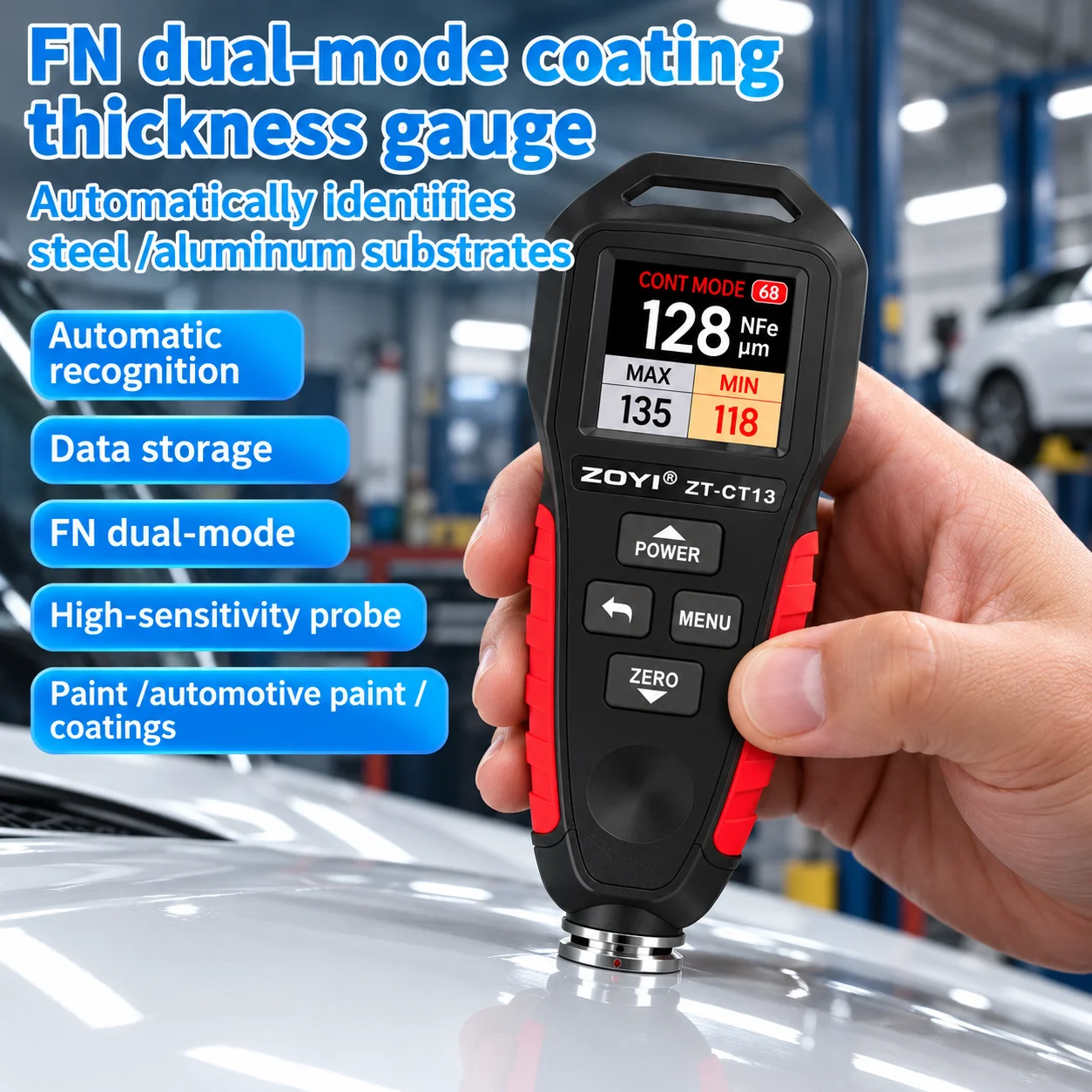 ZOYI TC13 High Precision Paint Film Gauge Car Paint Coating Thickness Tester for Used Car Zinc Layer Measurement