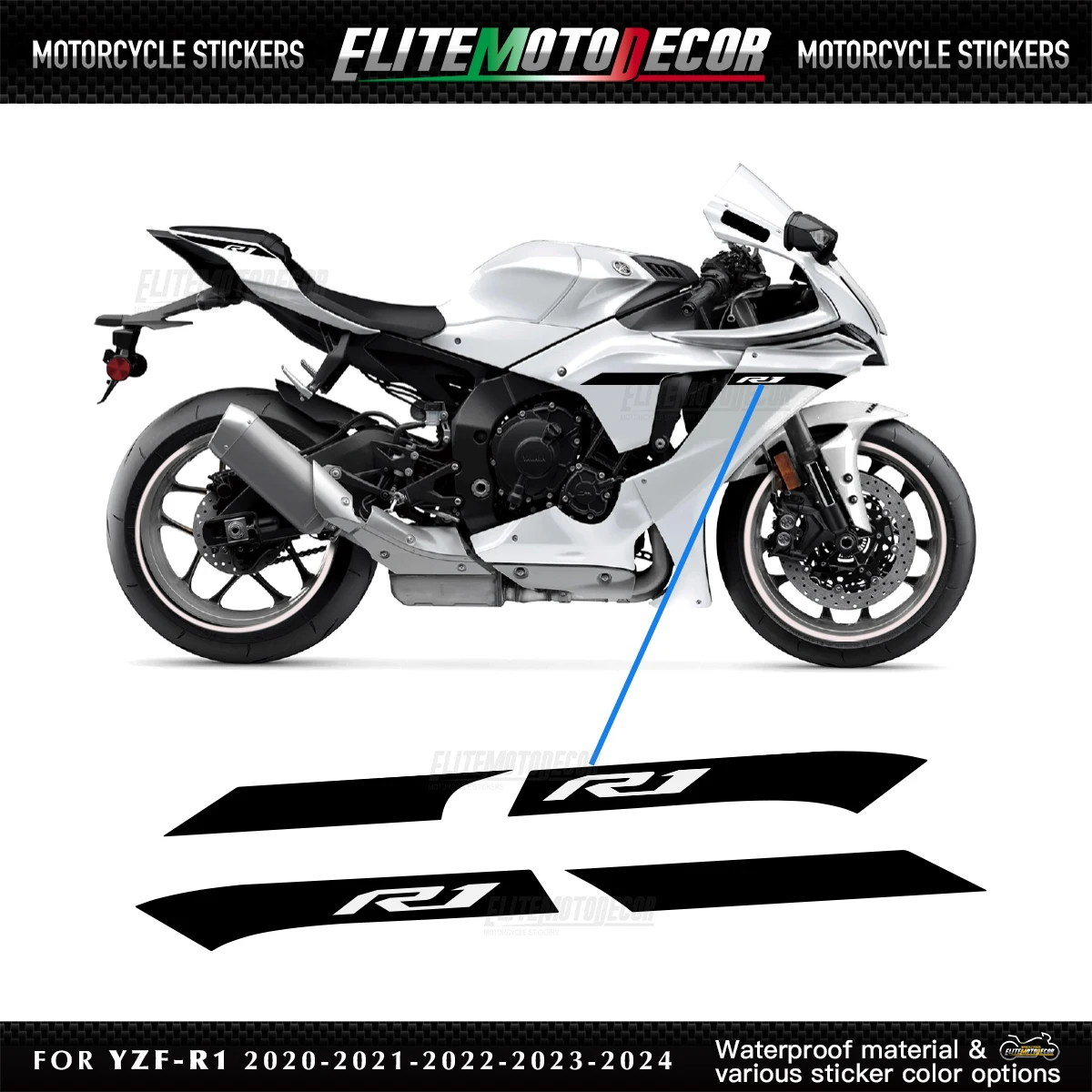 

for Yamaha YZF-R1 2020 2021 2022 2023 2024 YZF R1 Side Fairing Decal Stickers Kit Pair Motorcycle Left Right Panel Stickers Set