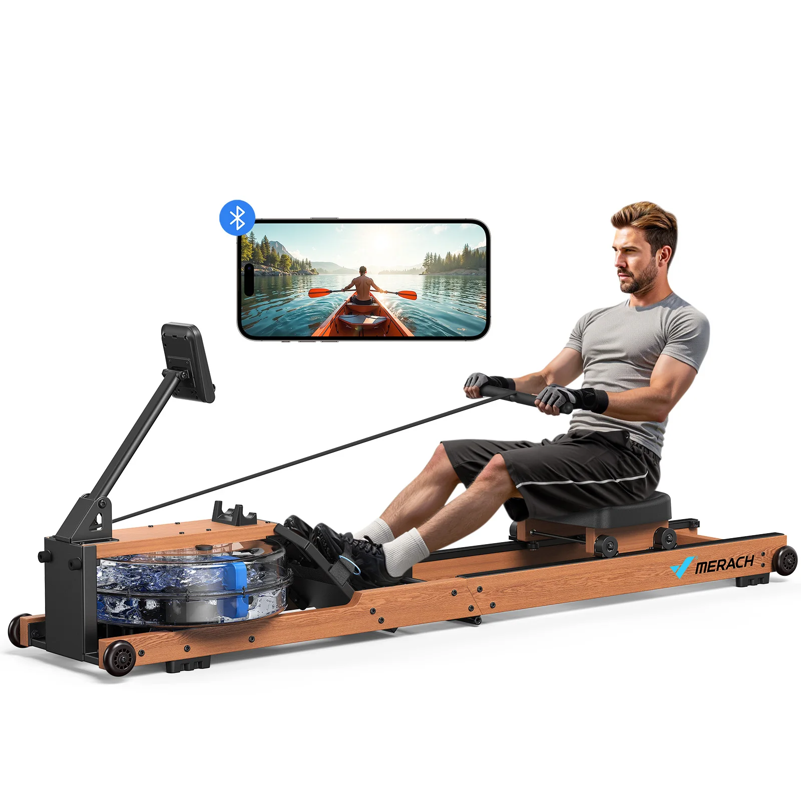 MERACH waterroeimachines voor thuis, opvouwbare roeimachine met een gewichtscapaciteit van 400 pond, speciale monitor en comfortabele stoel - afbeelding 2