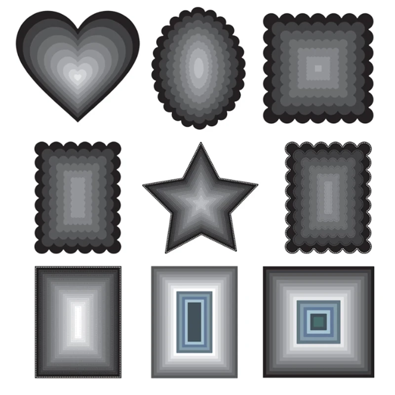 New Layer Frames Metal Cutting Dies for 2023 Scrapbook Rectangle Square Circle Oval Heart Star Background Stencils Card Making