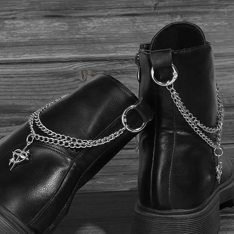 2 Pieces Gothic Punk Cross & Heart Shoe Chains – Double-Layer Metal Boot Heel Chains – Footwear Accessories – Party Jewelry Gift