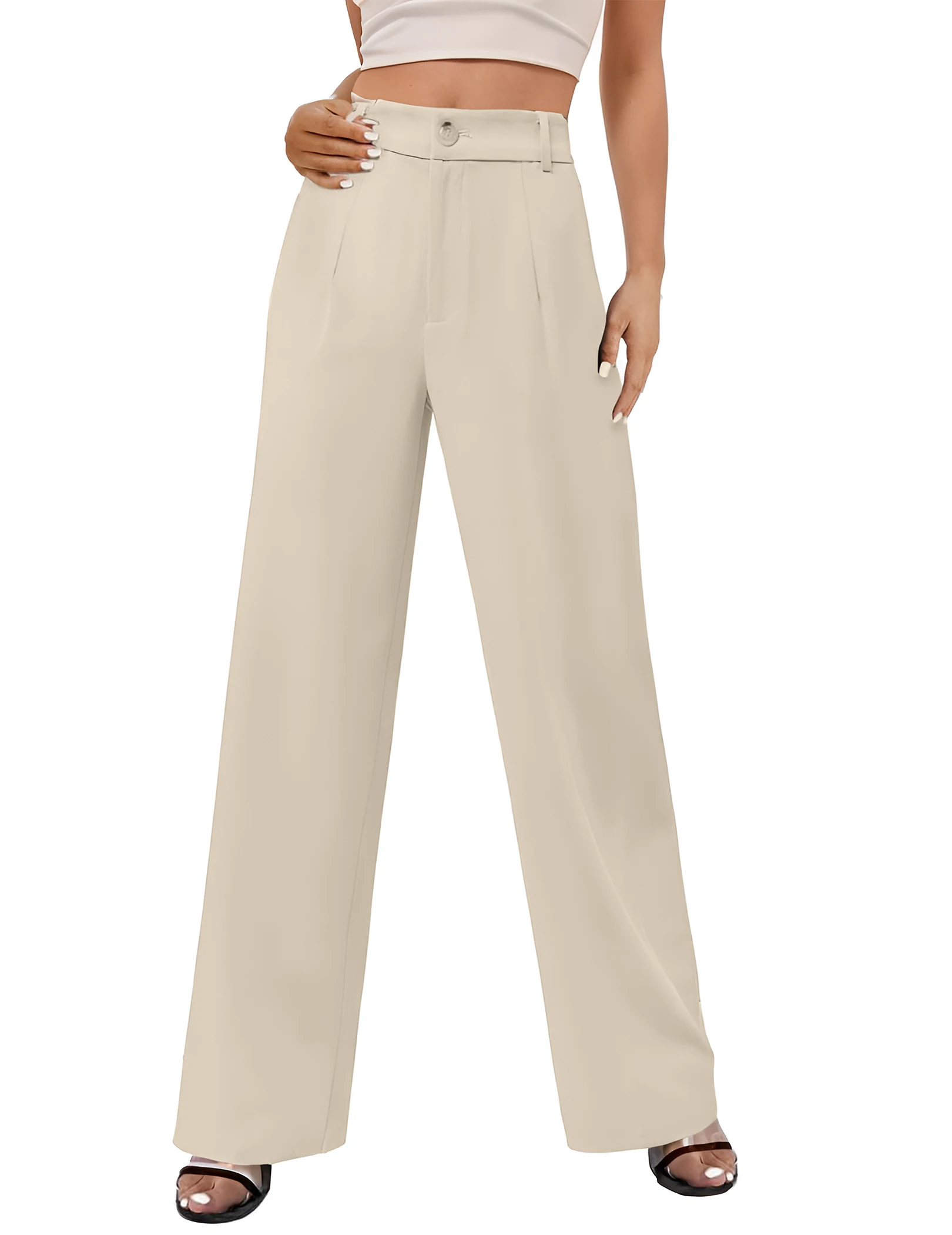 Women Business Trousers High Waist Wide Leg Straight Long Work Trousers Dress Pants Business Casual Long Pants With Pockets