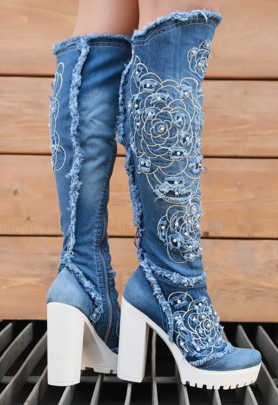 Jeans Boots Shoes / Handmade Women Boots / Women\'s Sexy Boots, Heeled Boots, Sports High Boots Shoes /Denim Shoes/ Birthday Gift