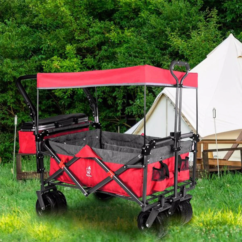 

Складная тележка-вагончик повышенной прочности со съемным навесом для сада, улицы и пляжа