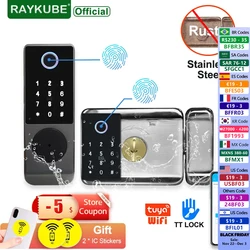 RAYKUBE-cerradura de acero inoxidable W7 para puerta exterior, dispositivo de cierre con doble huella dactilar, resistente al agua, TT, Tuya, inteligente, electrónica, Digital