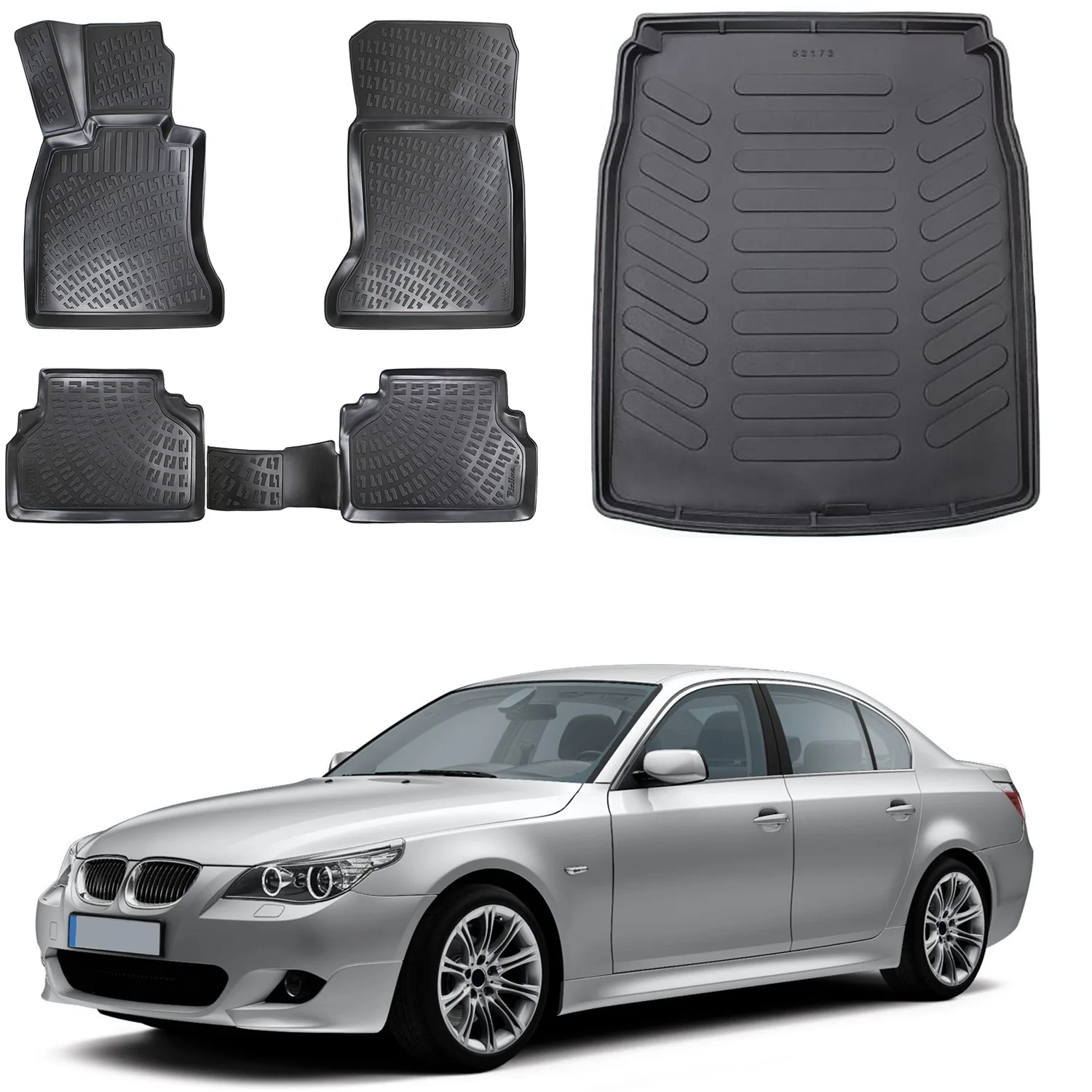 Floor Mats + Cargo Trunk Liner Fits Bmw 5 Series E60 2003-2010 Set - All Weather Maximum Coverage - Water Resistance