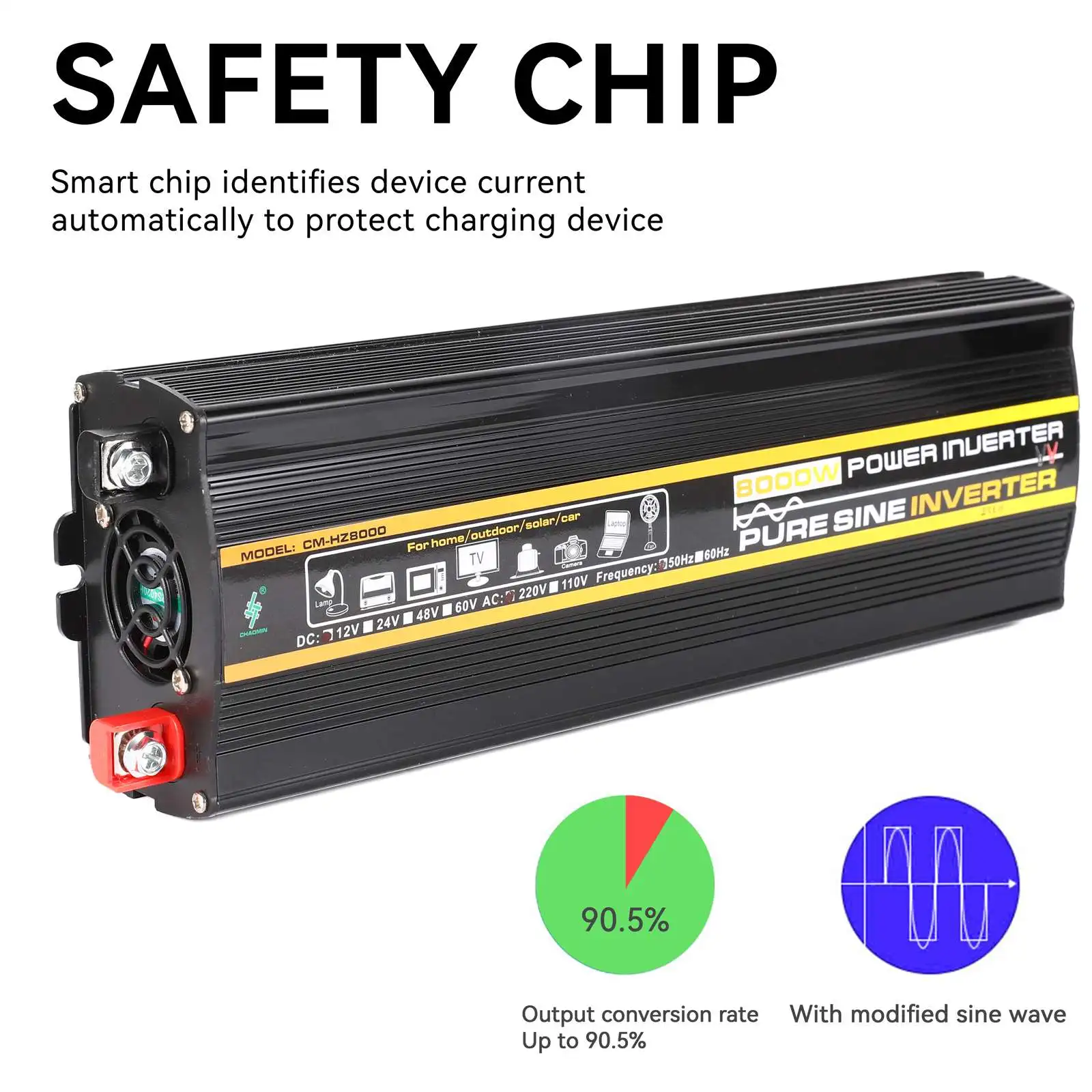 Convertisseur d'énergie solaire à onde sinusoïdale pure 12V vers AC 220V 8000/6000/4000/3000W, transformateur de tension