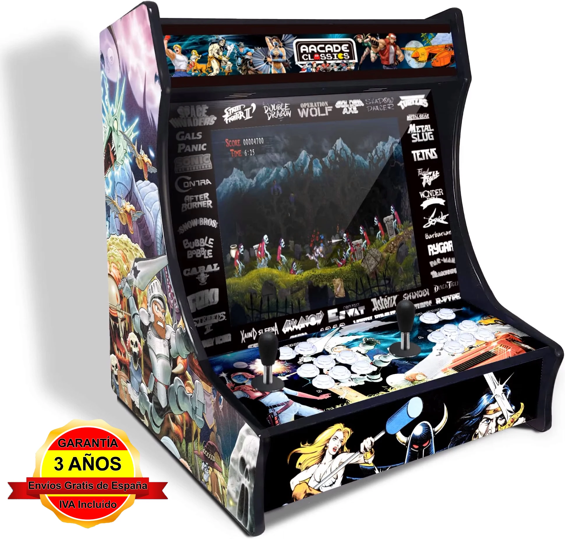 Arcade recreativa, Bartop 19", Incluye 9.800 Juegos, Joysticks y 6 Botones de Juego, Incluye Placa DX 2 Plus, Posibilidad de Jugar hasta 4 Jugadores (Bartop 19" Ghost)