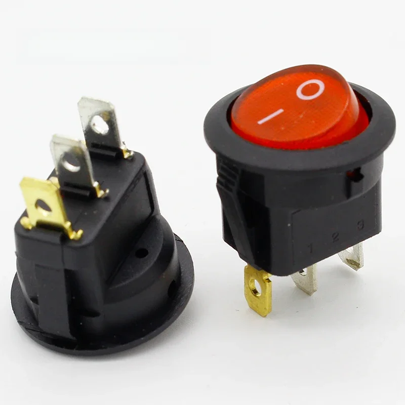 Promocja! 10 szt. Czerwone światło ON-OFF SPST Okrągły przełącznik kołyskowy 6A/250V 10A/125V AC — zdjęcie 2
