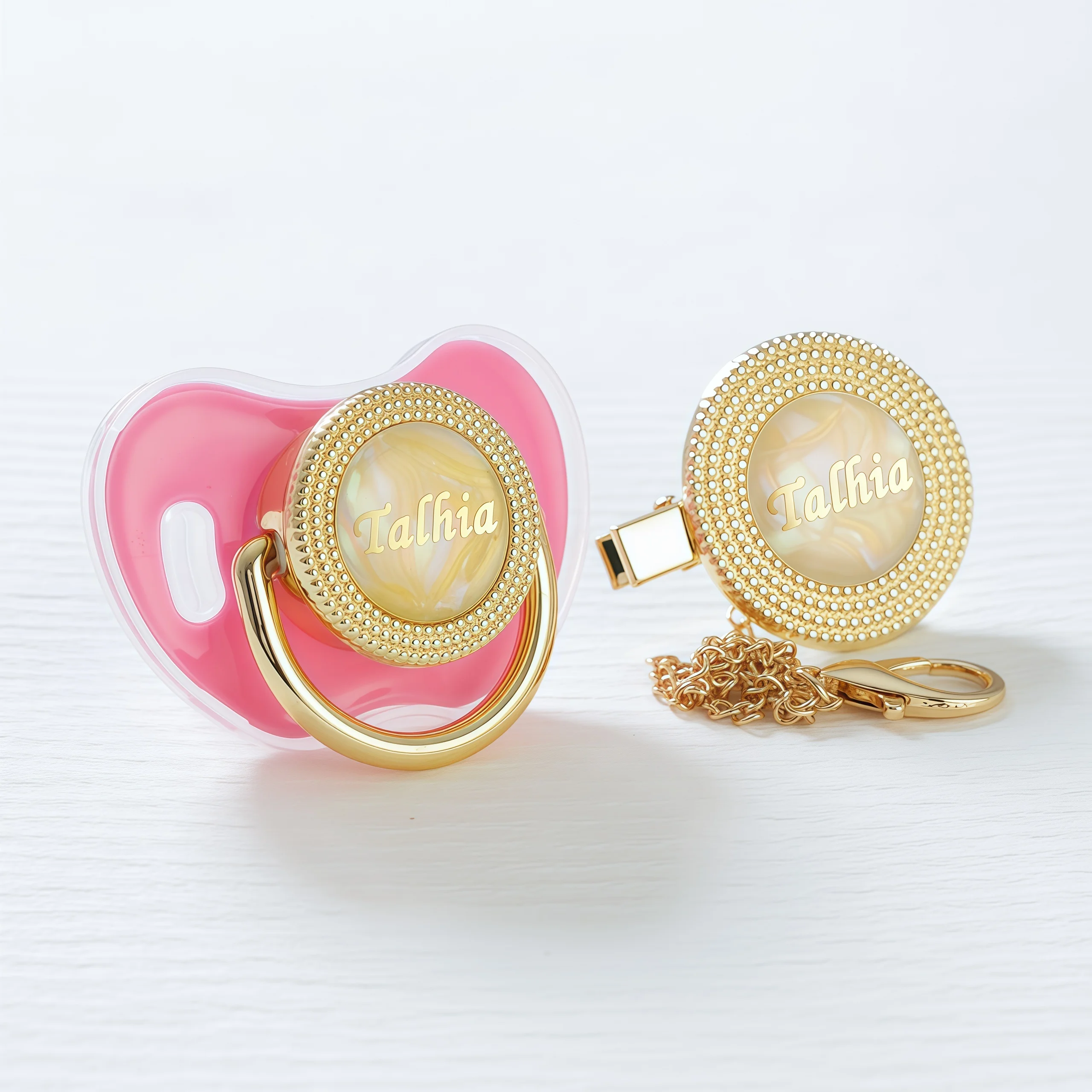 

Personalized Baby Pacifier and Clip Set, Custom Name Bling Rhinestone Pacifier with Chain for Baby