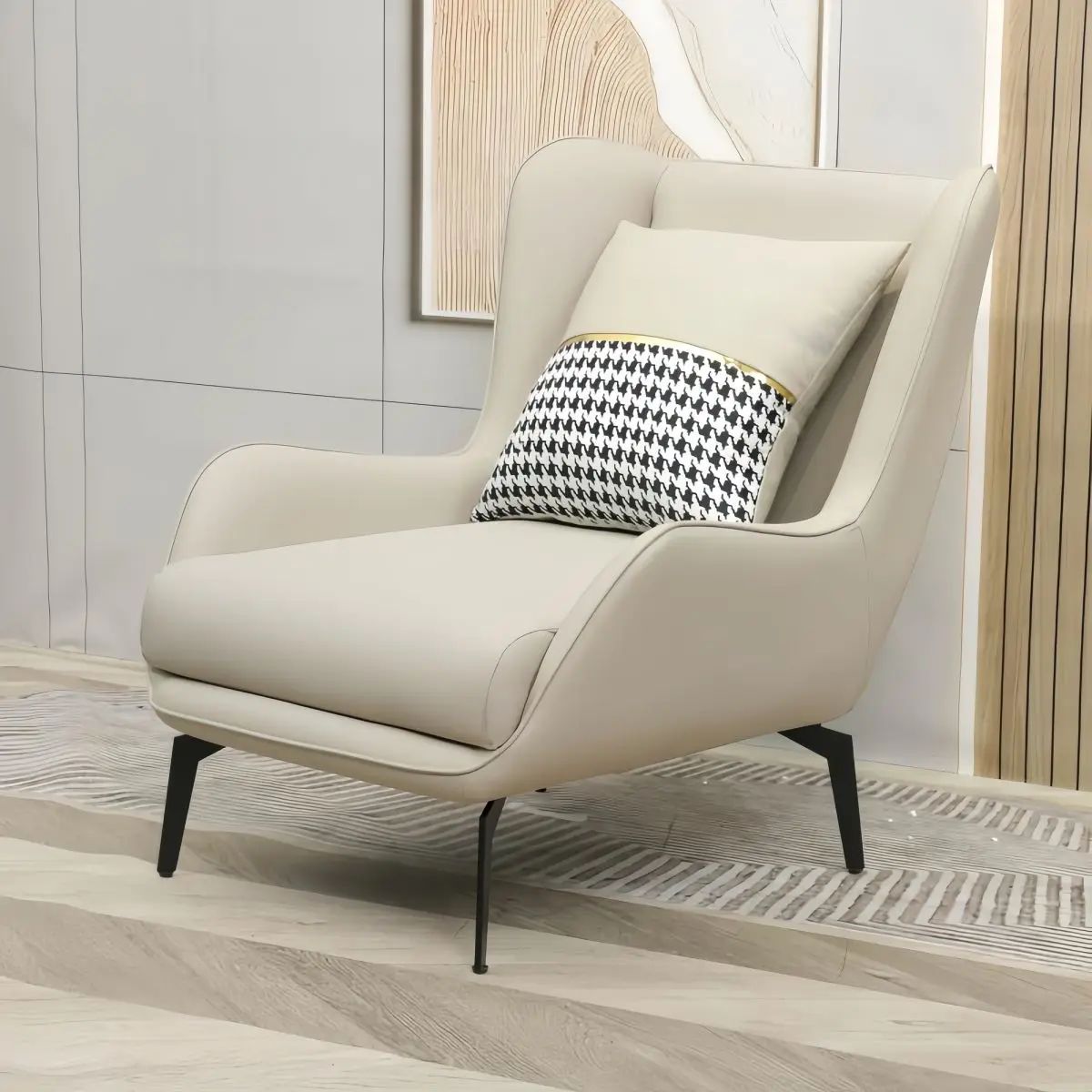 Italian Single Sofa Chair, Modern Luxury Nordic Lazy Lounge Chair, Minimalist Accent Chair for Living Room, Reception, Tiger Cha