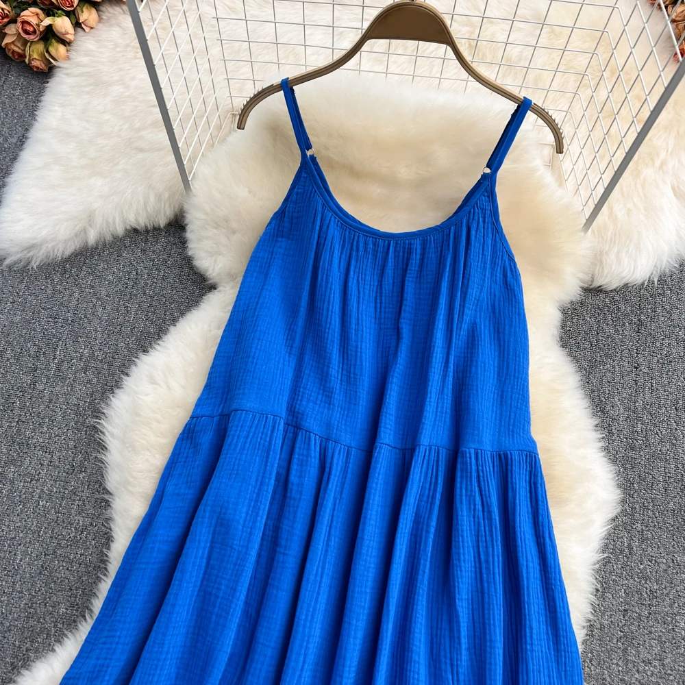 Clothland ผู้หญิง Elegant Blue Cami ชุดปรับสายคล้องคอ Backless ตรงหญิง Midi Dresses Vestido QB252