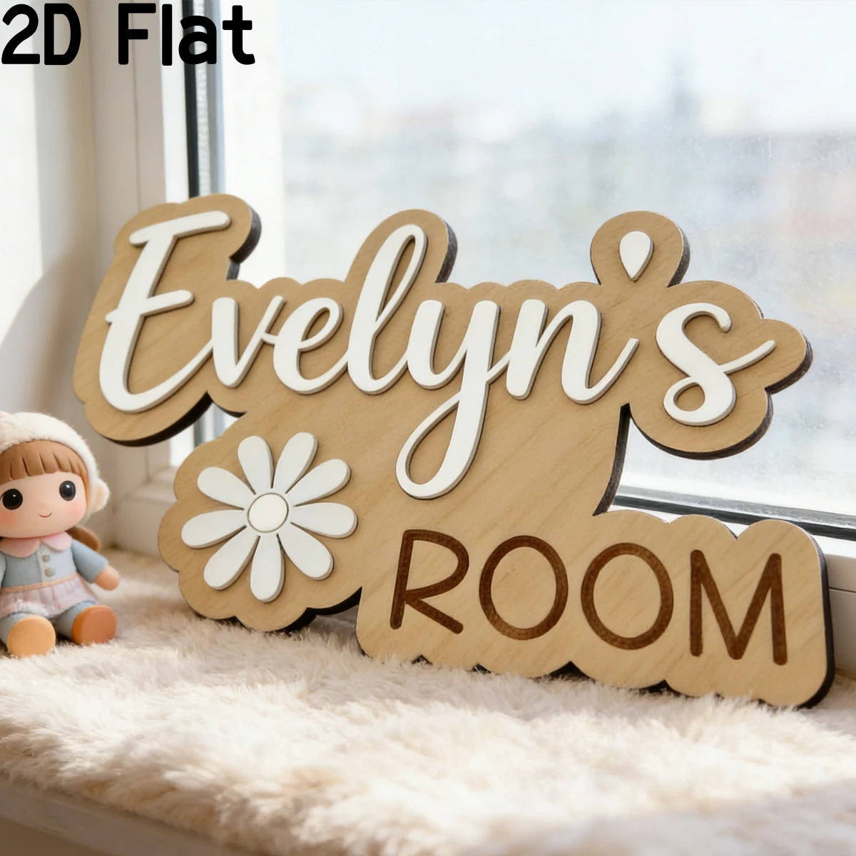 1Pc Custom Flower Wooden Acrylic Name Plaque,Home Room Office Wall Door Decor,DIY Nursery Birthday Wedding Graduation Gift