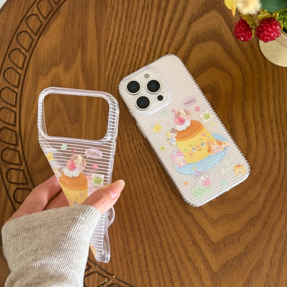 Korea Ins Cute Cartoon Pudding Animal Print Phone Case for iPhone 17 Pro 15 16 17 Pro Max 15Pro Kawaii Anti-fall Protective Case