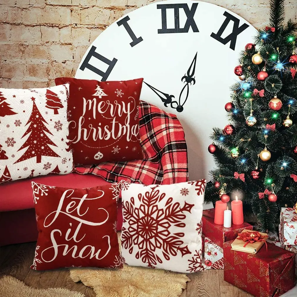 4PCS Set Christmas cushion cover 45*45 Pillowcase sofa cushions Pillow cases Cotton Linen pillow covers Home Decor