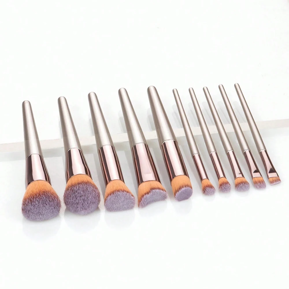 Juego de brochas de maquillaje color champán para mujer, base cosmética en polvo, colorete, sombra de ojos, Kabuki, mezcla de brochas de maquillaje, herramientas de belleza