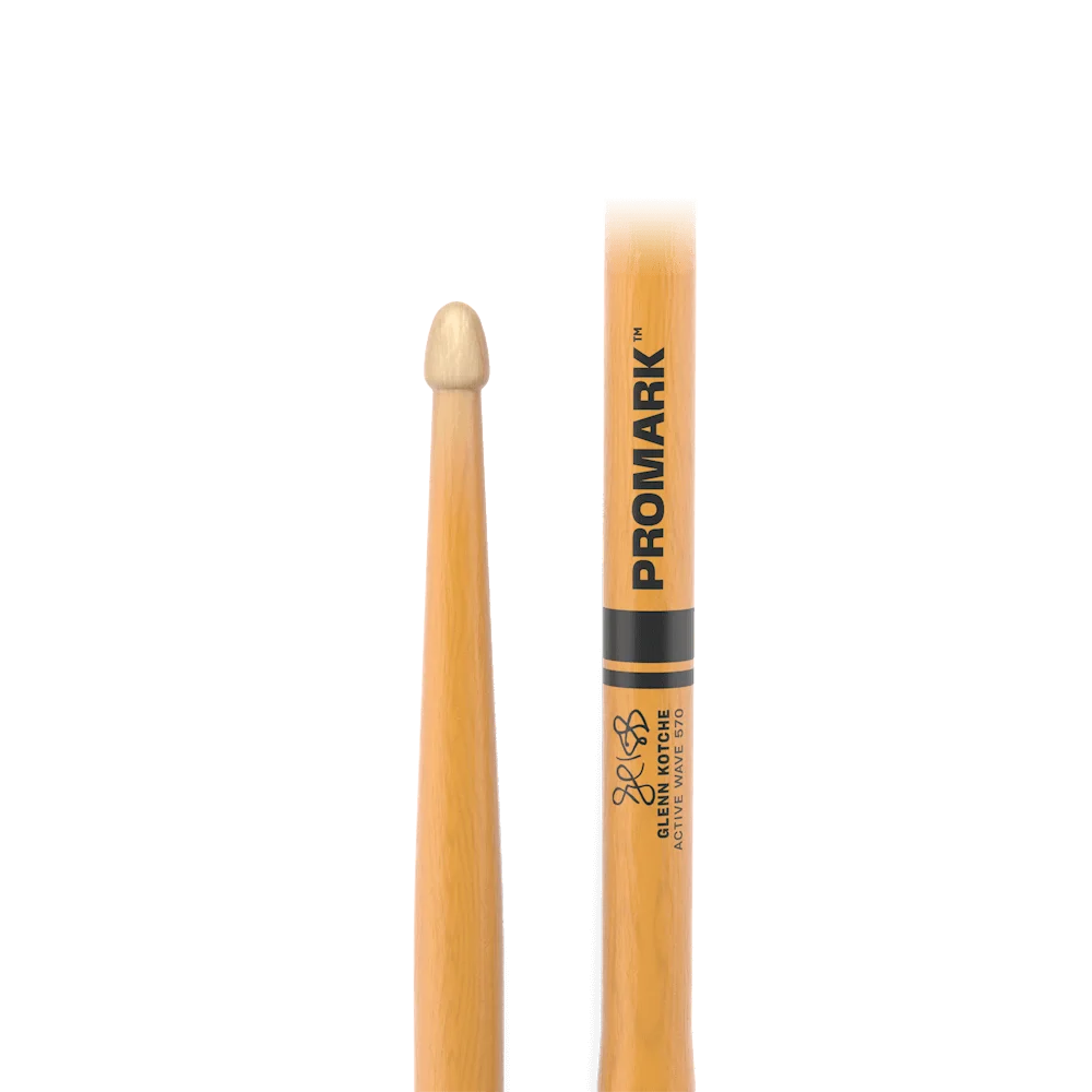 Promark by D\'addario American Hickory Glenn Kotche Active WaveHandle 570 Drumsticks, Wood Tip, ActiveGrip Coating