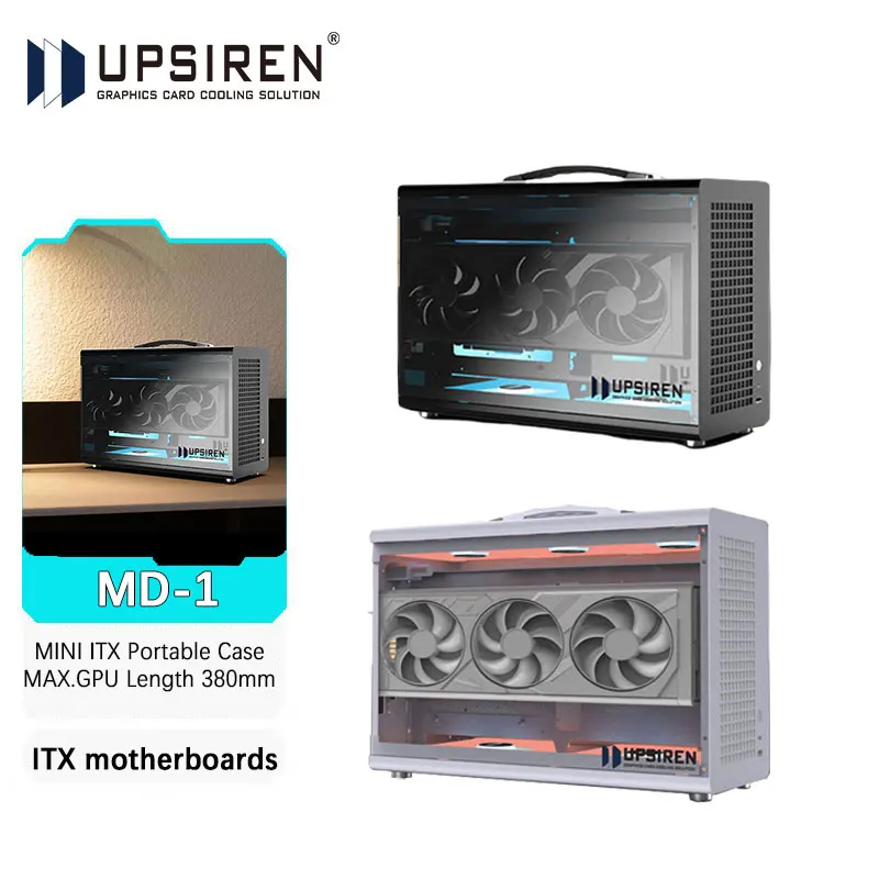 

UPSIREN MD-1 ITX computer case，Support SFX power supply/ITX motherboard/graphics card（L） ≤380mm/Side-transparent portable case