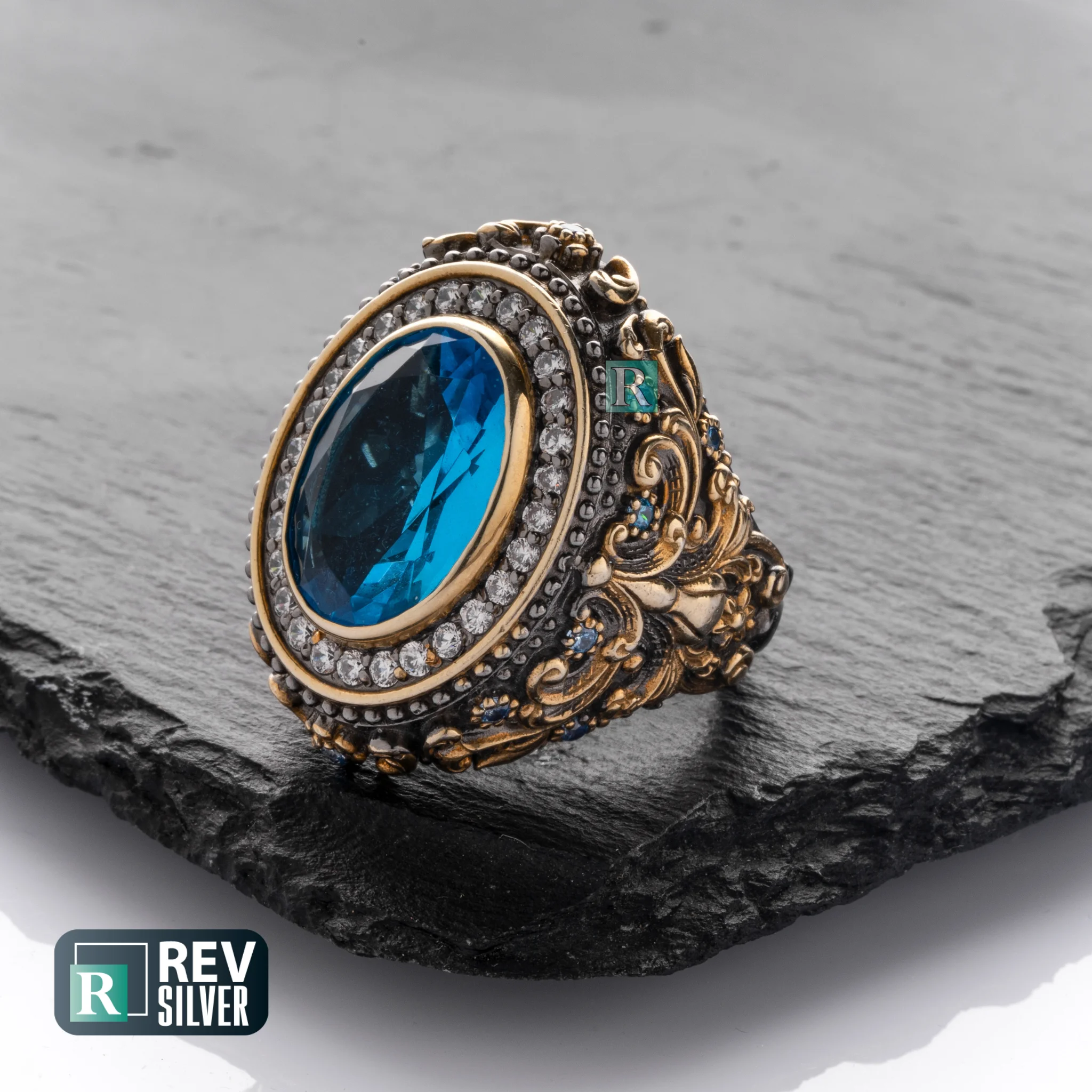 Handcrafted 925 Sterling Silver Ring with Aquamarine Gemstone - Exquisite Artistry and Carving Craftsmanship Fine Jewelry Gifts