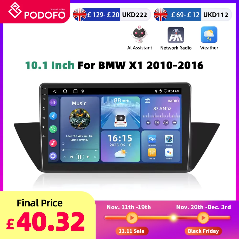 Podofo For BMW X1 2010-2016 Car Radio Multimedia Video Player Navigation stereo GPS Android 2din 2 din No dvd Head Unit