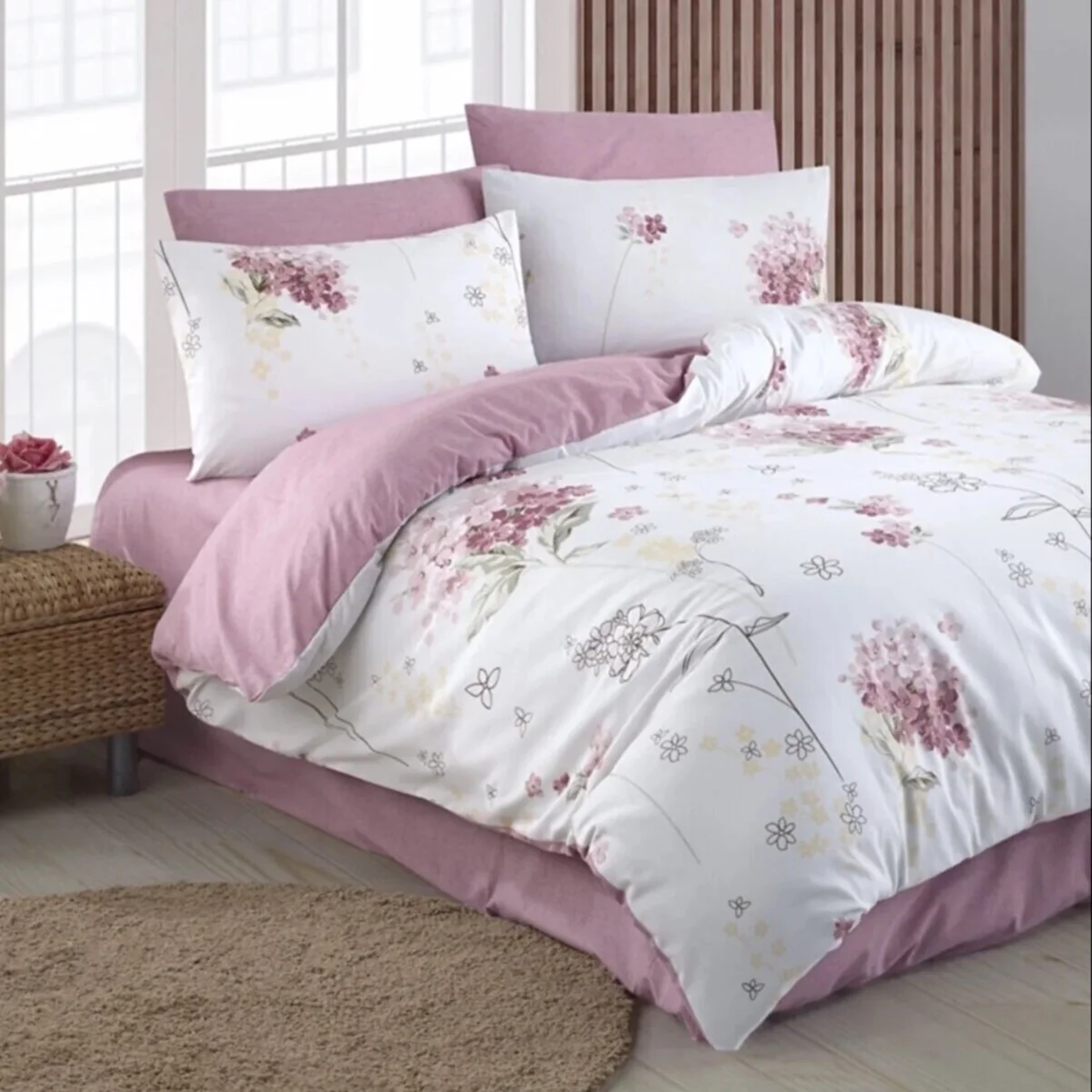 Lilac Flower Patterned Cover Set Double Twin Queen Bedding Set Pillowcase Bed Sheet Home Textile 200x220 Cm