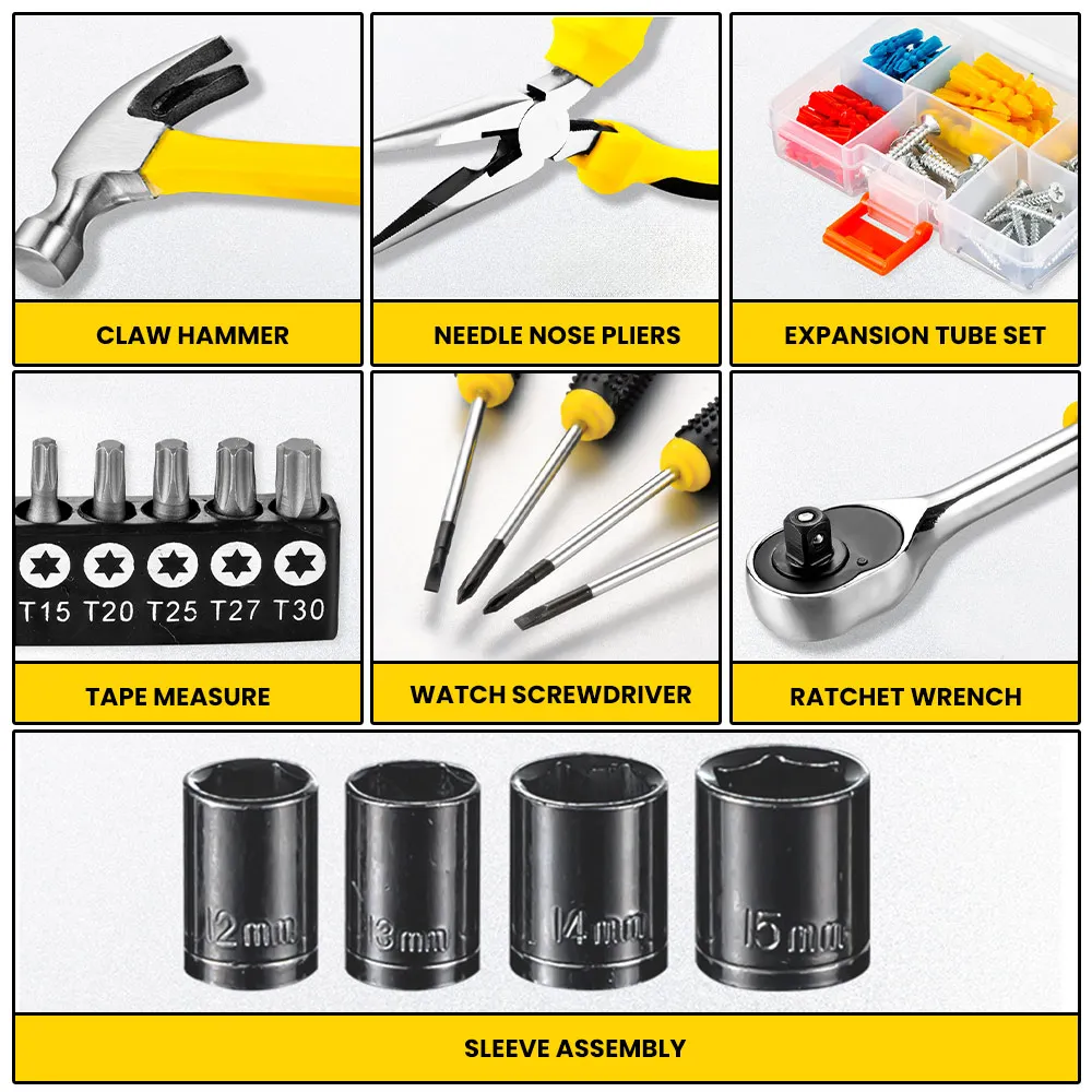 مجموعة أدوات مكونة من 108 قطعة مجموعة أدوات يدوية منزلية عامة مع حقيبة تخزين صندوق أدوات بلاستيكية تستخدم لإصلاح السيارات وإصلاح المنزل #2