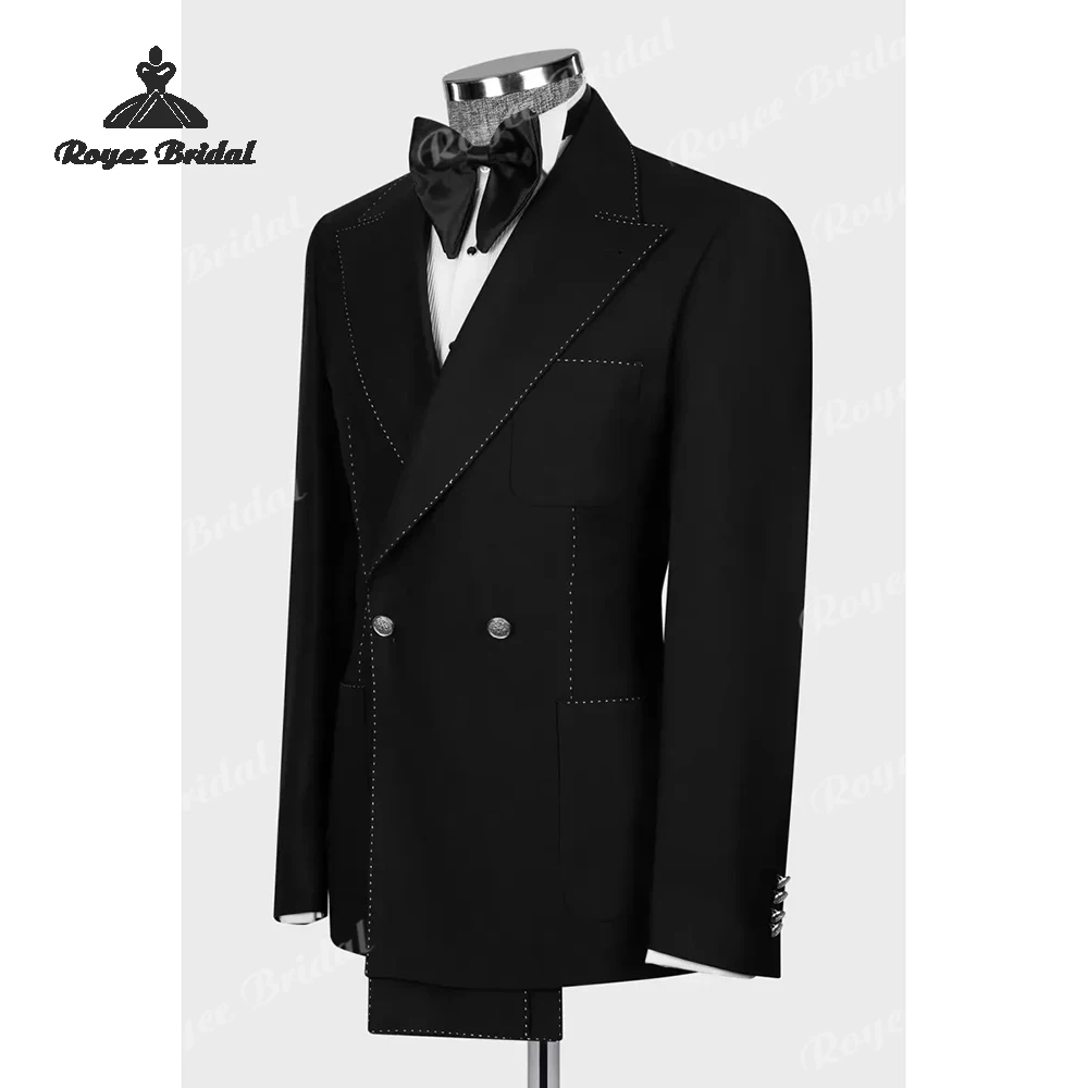 Abito da uomo con risvolto a punta in due pezzi con cucitura bianca Matrimonio 2026 Abito da sera doppio petto personalizzato trajes para hombre