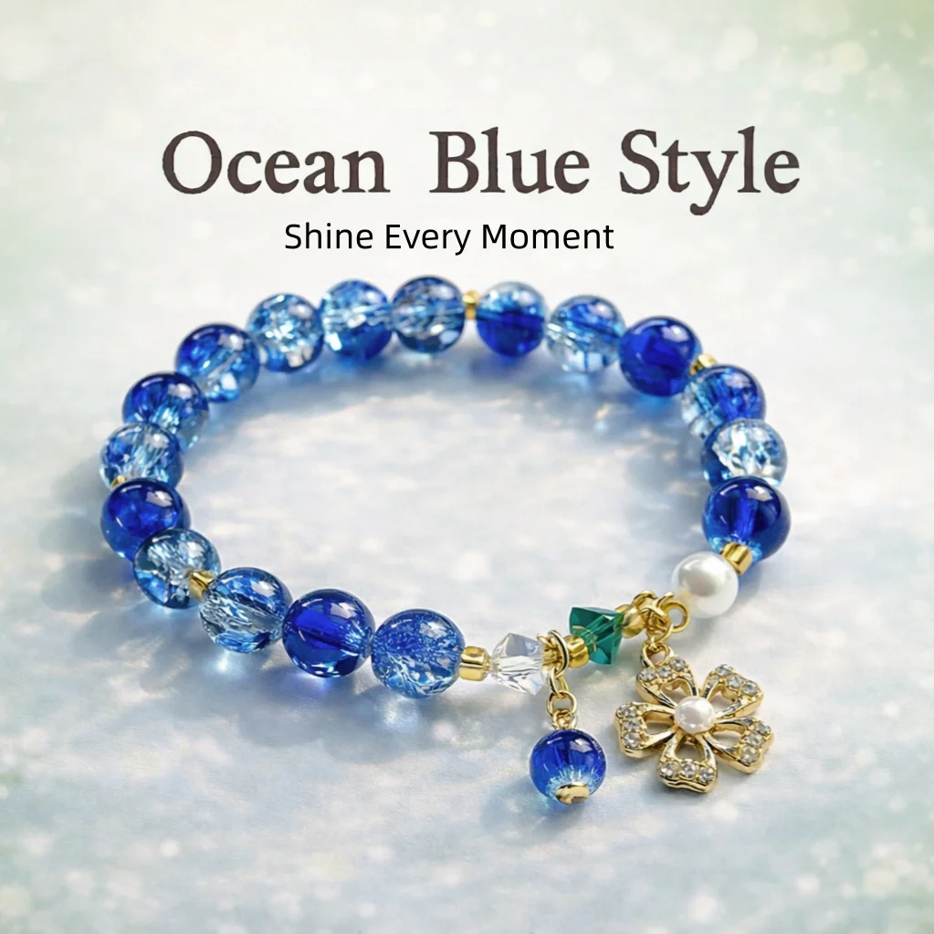 

Fashion Bracelet Ocean Style Jewelry Blue Beaded Bracelet Flower Charm Handmade Jewelry Gift for Girlfriend Trend Accessories