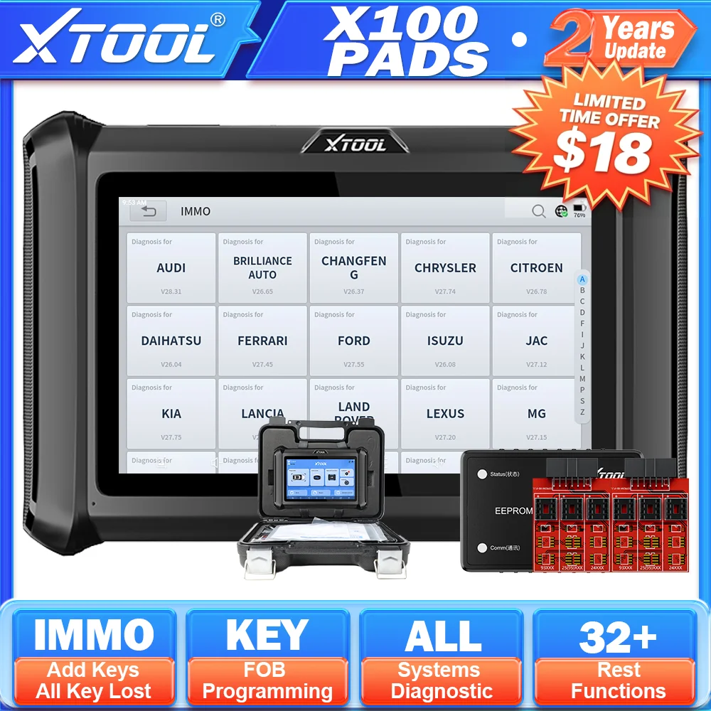 XTOOL X100 PADS V2.0 IMMO Key Programming Tools All Key Lost OBD2 Key Generation All System Diagnostic Scaner PK X100 PAD PAD2