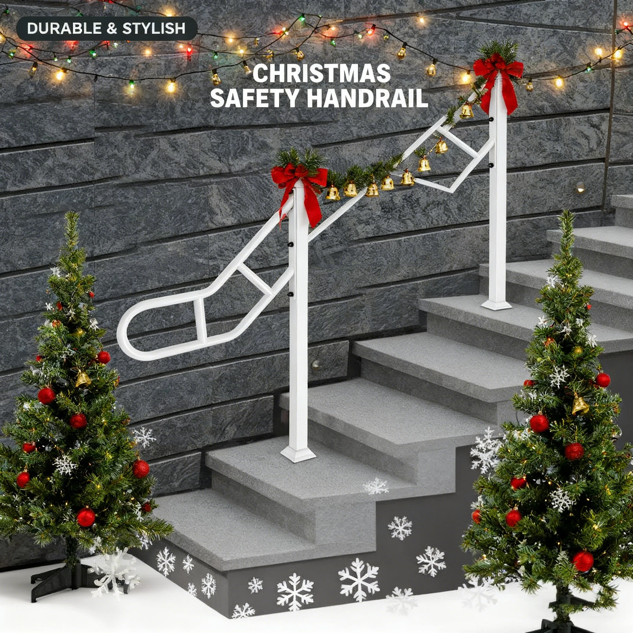 

Single Post Handrail for Outdoor 1-2 Steps, 23.3" L X 36" H Metal Floor Mounted Stair Railing U-Shaped Safety Grab Bar For Home