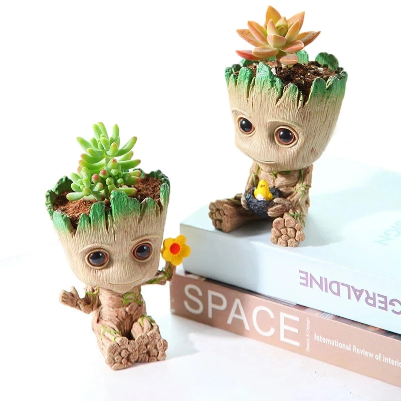 Home Decoration Miniature Model Mini Anime Groot Chracter Figurine Simulation Plants Pots Modern Figurine Office Decor Crafts