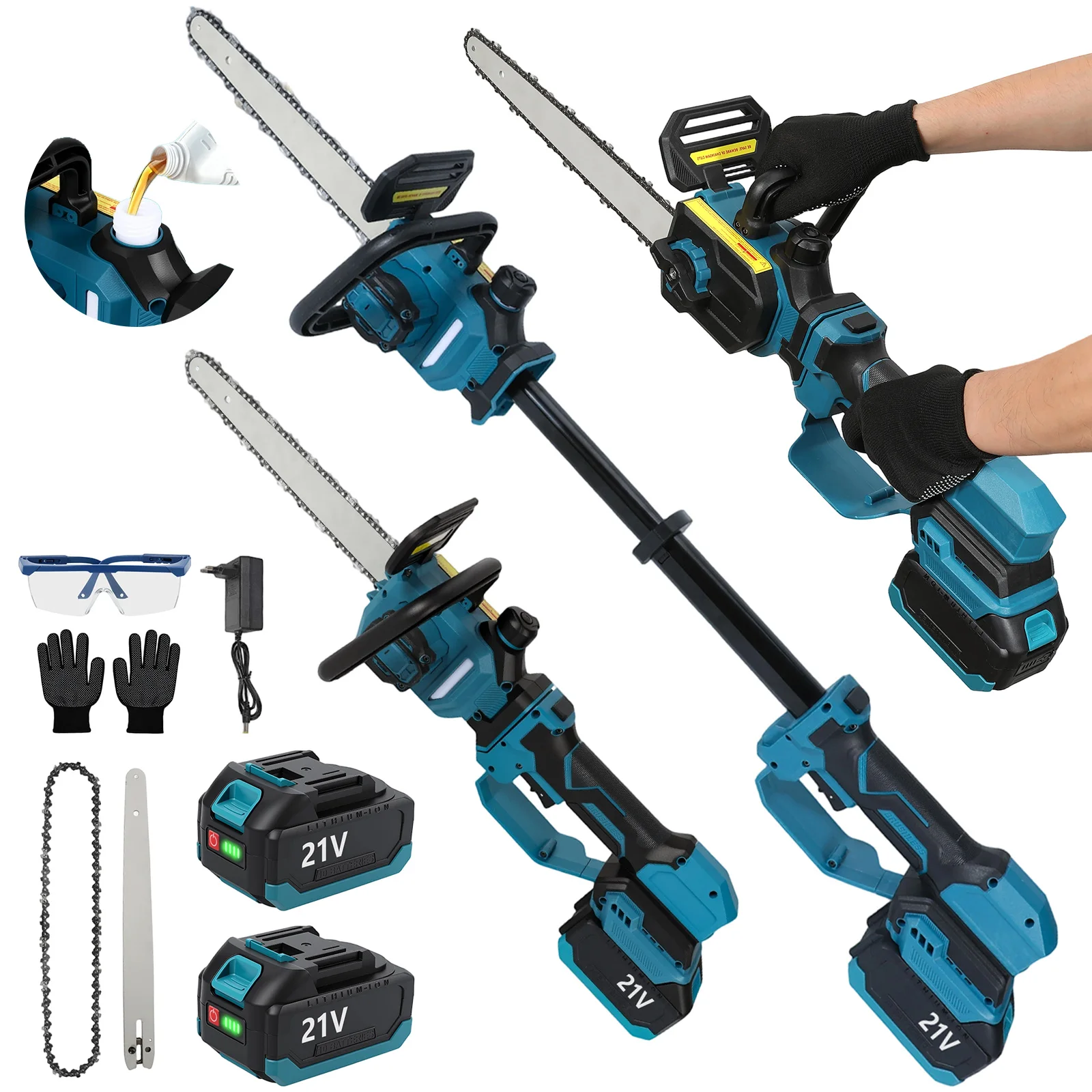 Scie à chaîne électrique télescopique de 12 pouces sans balais de 1500 W, scie à branches hautes, outil d'élagage de jardin pour batterie Makita 18V