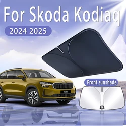 Foldable Car Sun Visor For Skoda Kodiaq 2024 2025 MK2 Front Windshield Sunshade Heat Insulation Summer Colling Auto Accessories