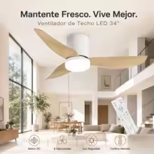 ☑ Ventilador de techo con luz LED y aspas de madera