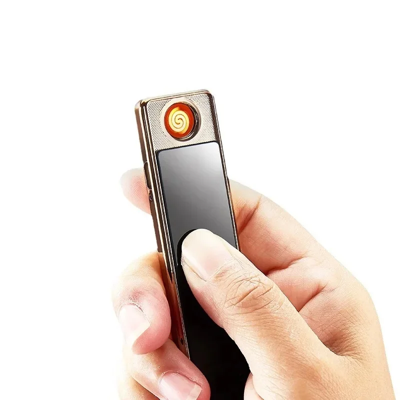 Mini briquet électronique sans flamme en métal tactile, Rechargeable par USB, coupe-vent, accessoires pour cigares, Gadgets pour hommes, cadeaux