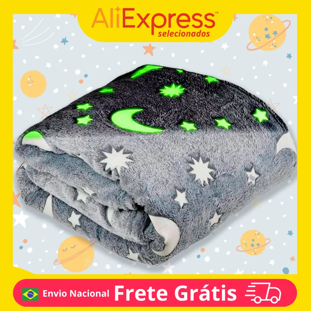 Blanket Children Single Blanket Glow In The Dark Grey Print Moon and Star 1,2x1,5m Soft Cozy Ideal for Sleeping