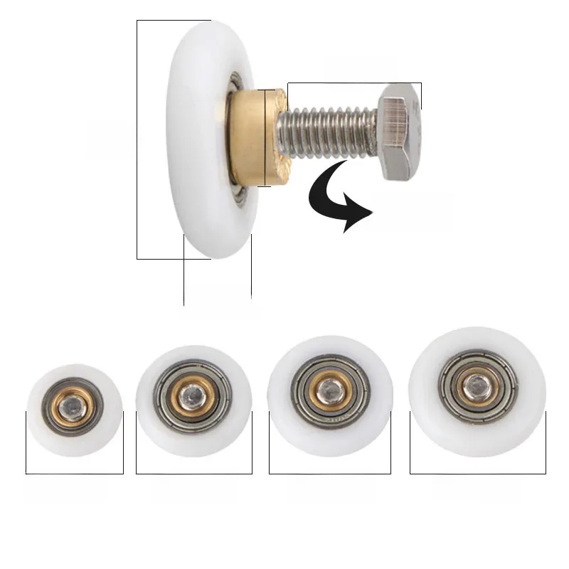 4 pièces 20/23/25/27mm rouleaux de porte de douche poulie salle de bains porte coulissante en verre roues porte coulissante rouleaux de roue accessoires de salle de bains