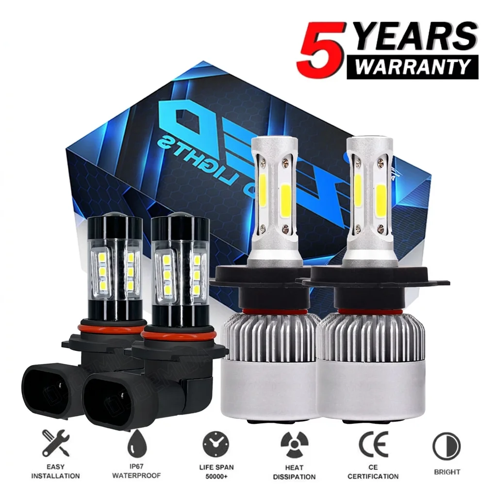 H4 9006 For Toyota Sequoia 2001-2007 6500K LED Headlight Fog Lights High&Low Beam 80W 8000LM Bulbs