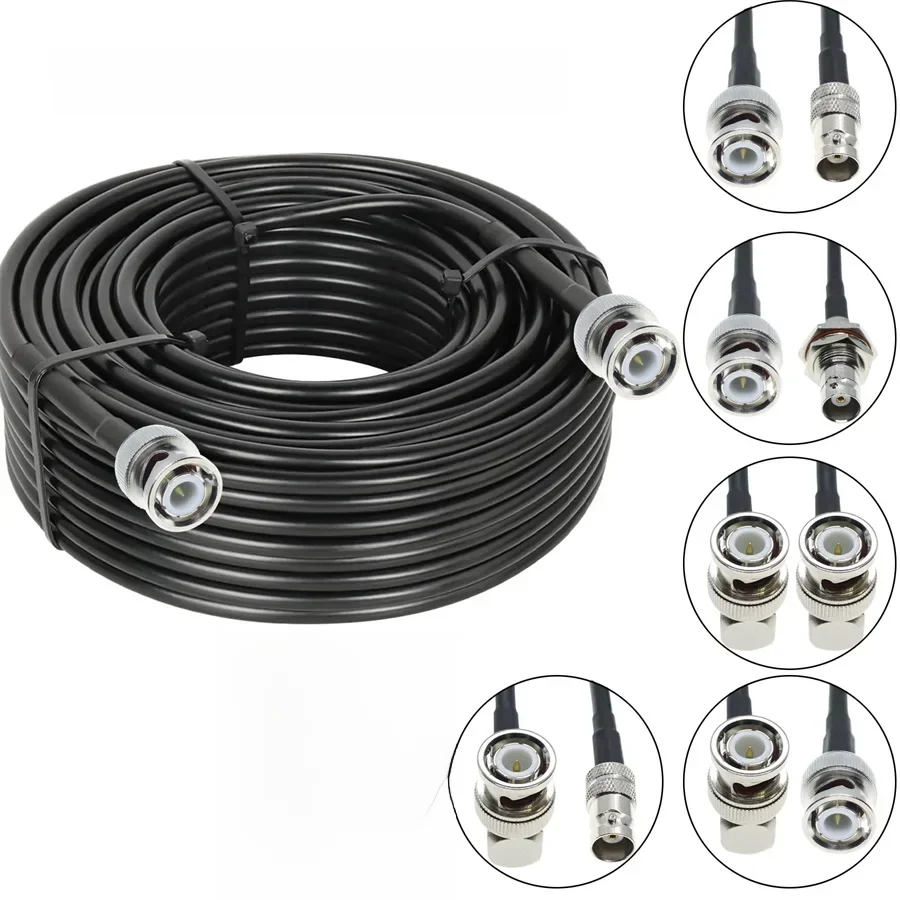 RG58 Kabel BNC do BNC Męski Żeński Wtyczka Q9 Złącze typu L Miedziany przedłużacz RF Mosiężny przewód koncentryczny Zworka koncentryczna Kabel pigtailowy — zdjęcie 2