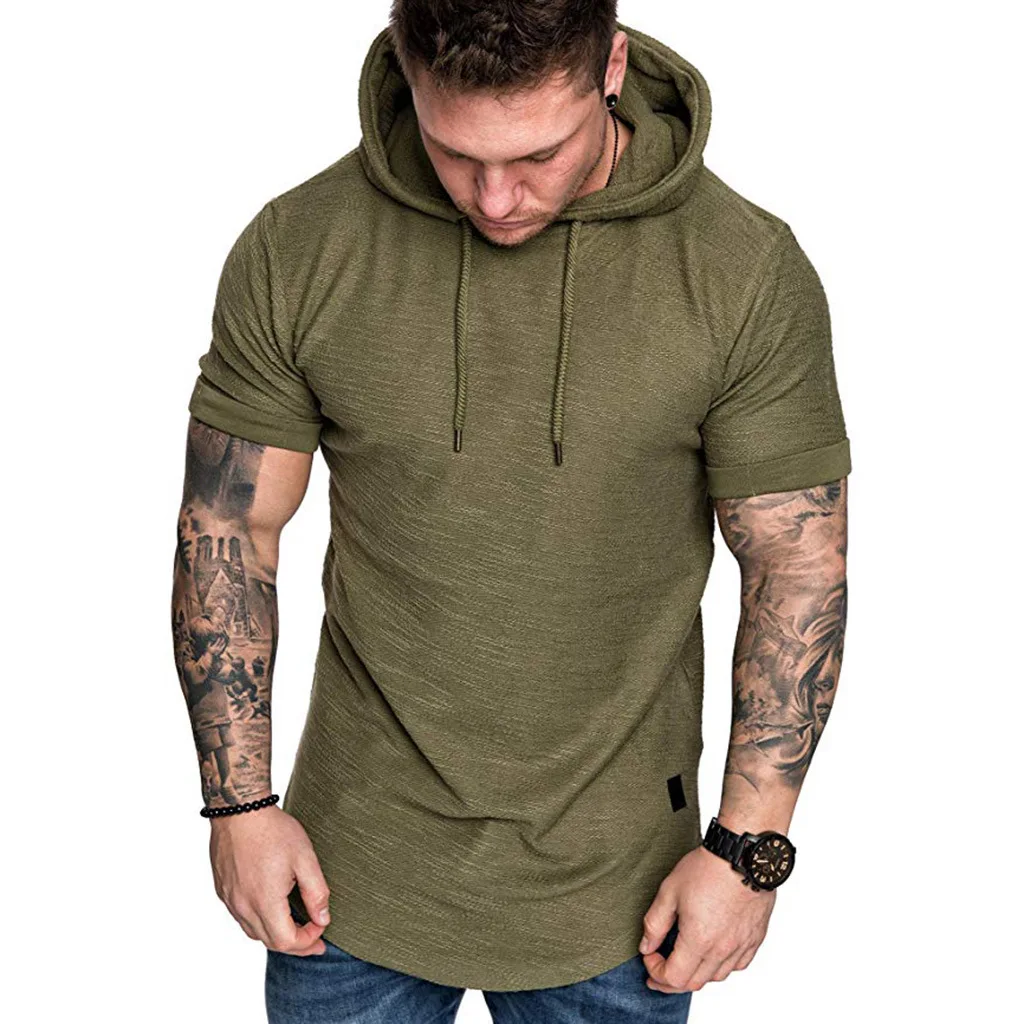 2022 T Shirt Men Short Sleeve Hooded Tshirts Summer Autumn Sportwear Mens Clothing Sold Color Slim Fit Casual Gym Shirts Tops