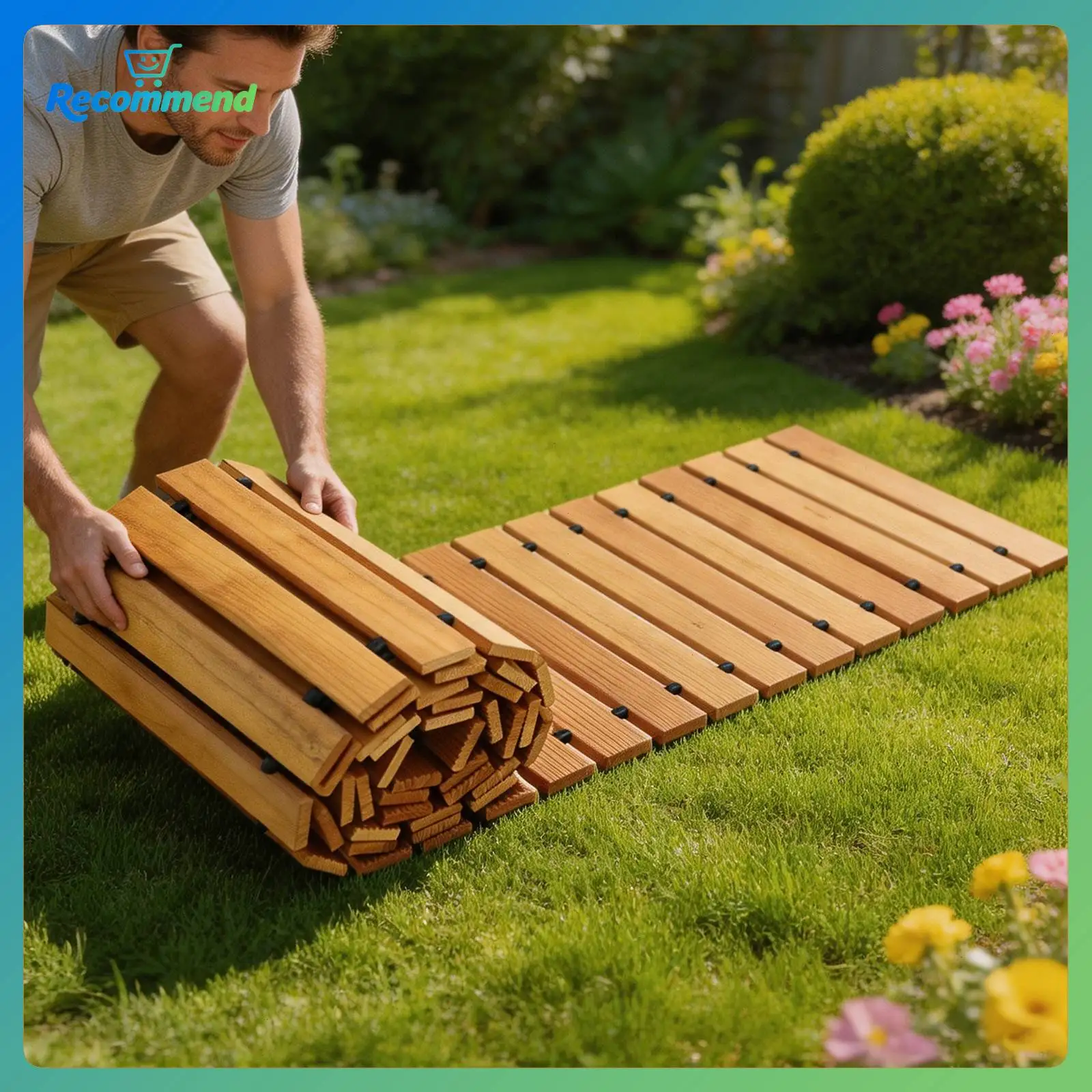 12FT Garden Path, 144*16.5in Paving Mold, Deck, Natural Wood Walkway, Slip Resistant Outdoor Pathway, Rollable Wooden Mat for Yard, Patio, Camping