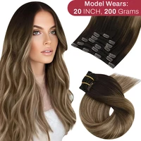 [Venta caliente] extensiones de cabello con Clip Moresoo, cabello Natural Real, conjunto recto Remy, 5 y 7 Uds., extensiones de cabello humano con Clip brasileño