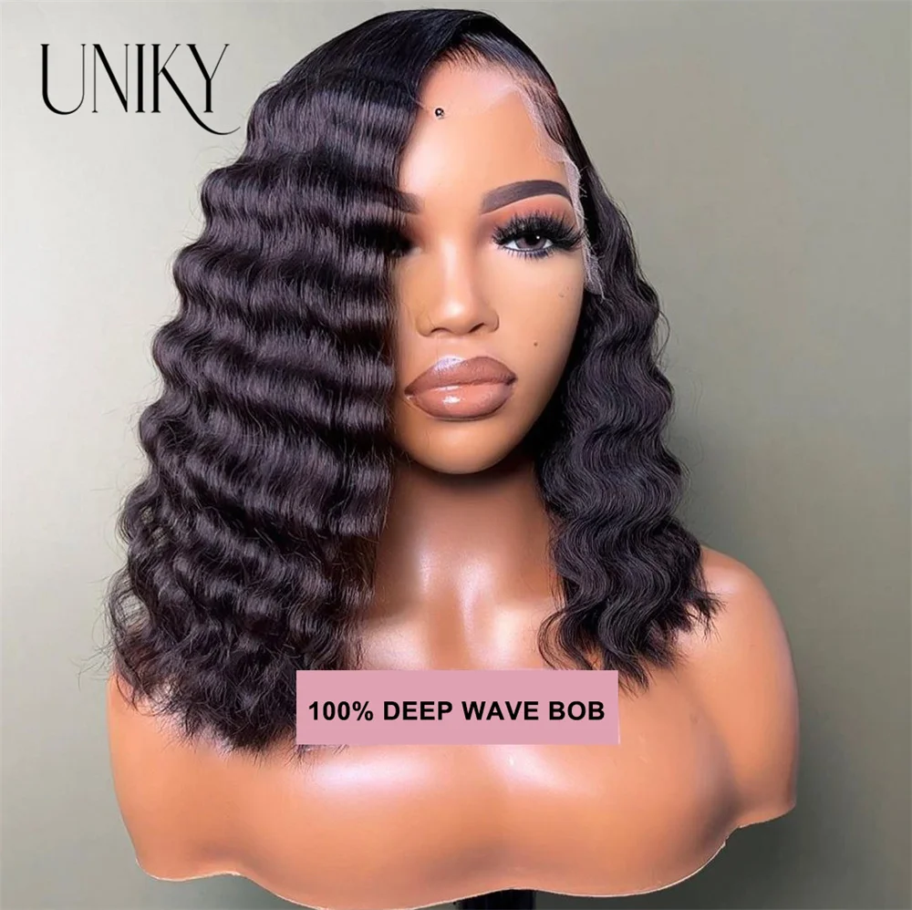 13x5x2 Loose Deep Wave Bob Human Hair Wigs for Women Glueless Ocean Wave Side Part Lace Wig Brazilian Perruque Cheveux Humains