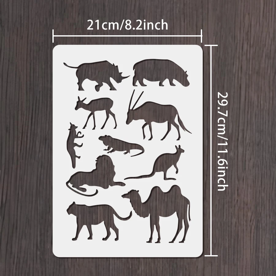 2PCS 8.2*11.6inch Animal Silhouette Stencil DIY Painting Template Graffiti Spray Hollow Pattern Craft Card Wall Decoration Backg