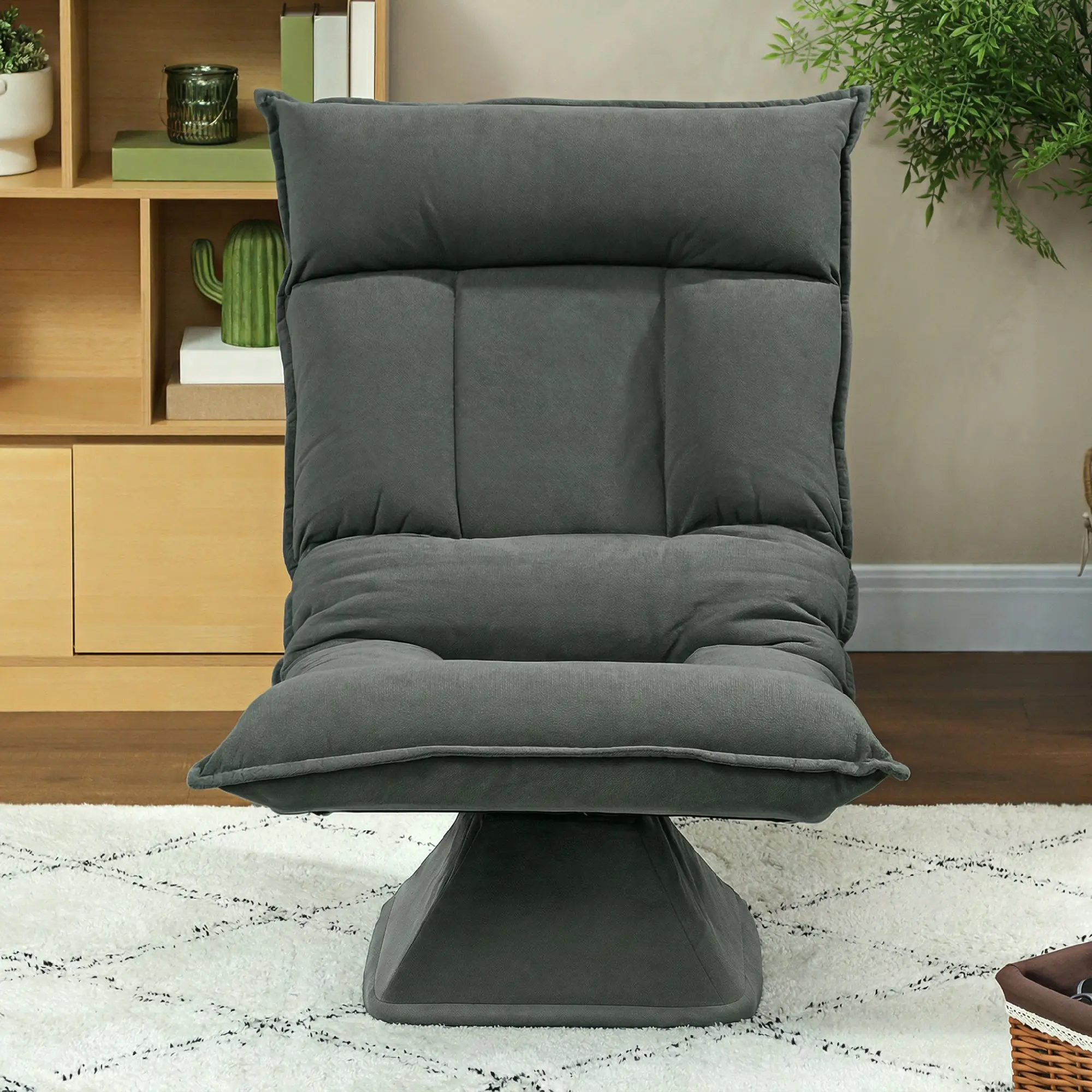 Foldable 360° Swivel Floor Recliner Chair, Velvet Padded Lazy Chair with 5-position Adjustable Backrest, Comfort Single Lounge Chair for Multi Indoor Scenes