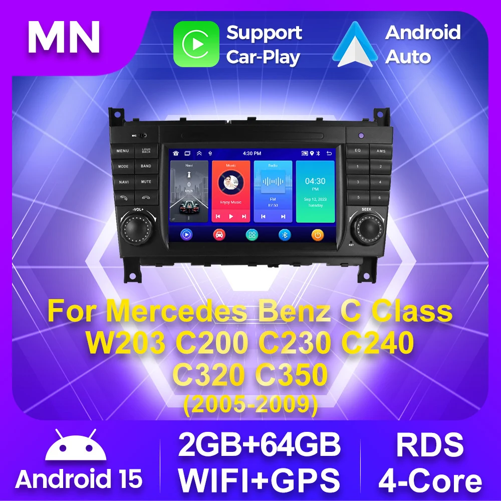 Navifly 7'' Android Systems Auto Carplay Car Radio For Mercedes Benz W203 W209 W219 A Class A160 C-Class C180 C200 CLK200 C230