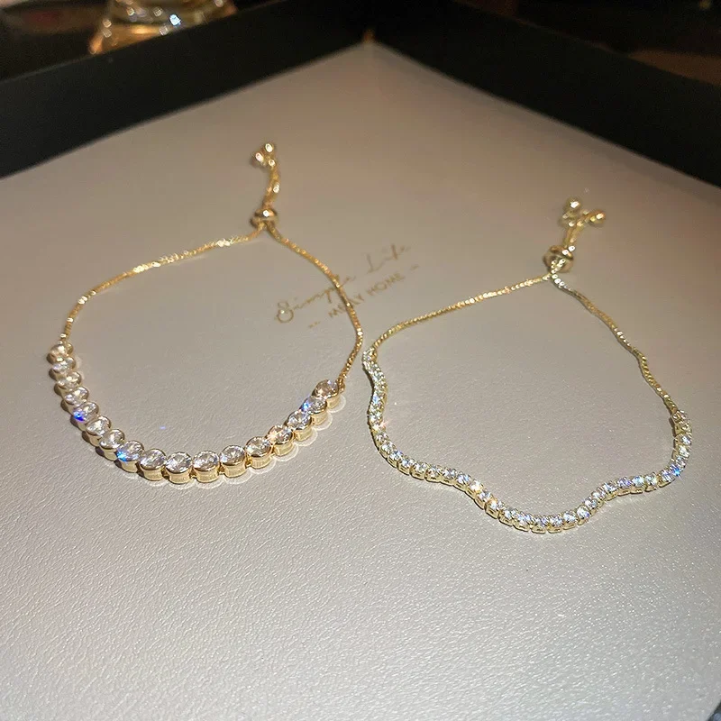 DREJEW Bracelet réglable à géométrie ondulée, de luxe, à la mode, en cristal strass, pour femmes, bijoux de mariage 3