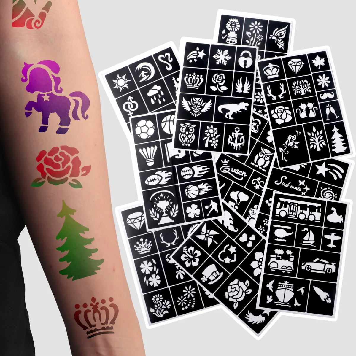 Temporary Tattoo Stencil Templates Set Reusable DIY Painting for Face and Body Art, Christmas Eve Gifts Party Favor Supplies